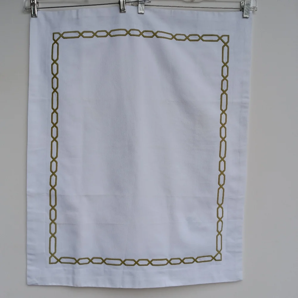 Pottery Barn Cotton Bedford Cord Standard Sham w/ Green White Chain Trim